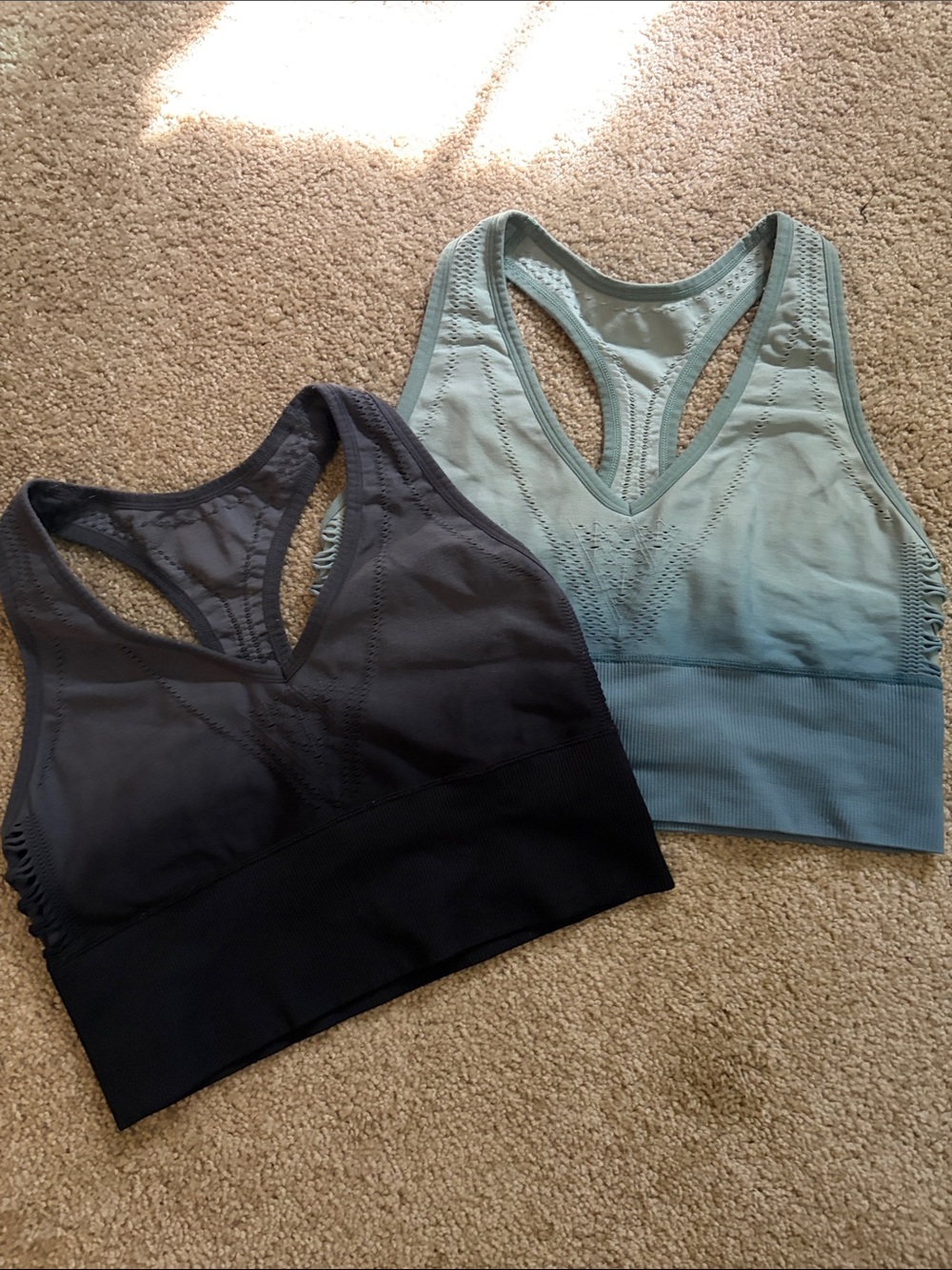 PINK Victoria's Secret Seamless Racerback Sports Bras - Black & Mint